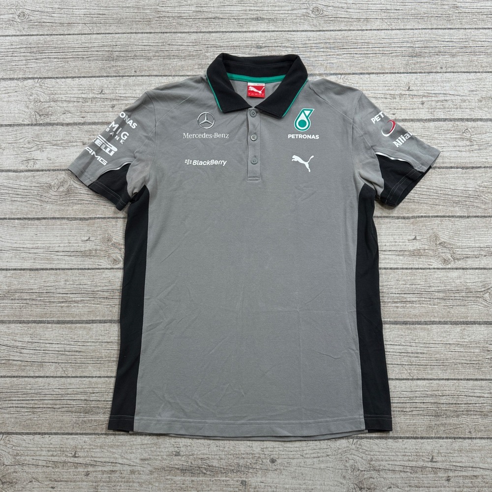 Puma Polo Shirt Men's Medium Gray Team Mercedes-Benz Petronas F1 Racing Apparel